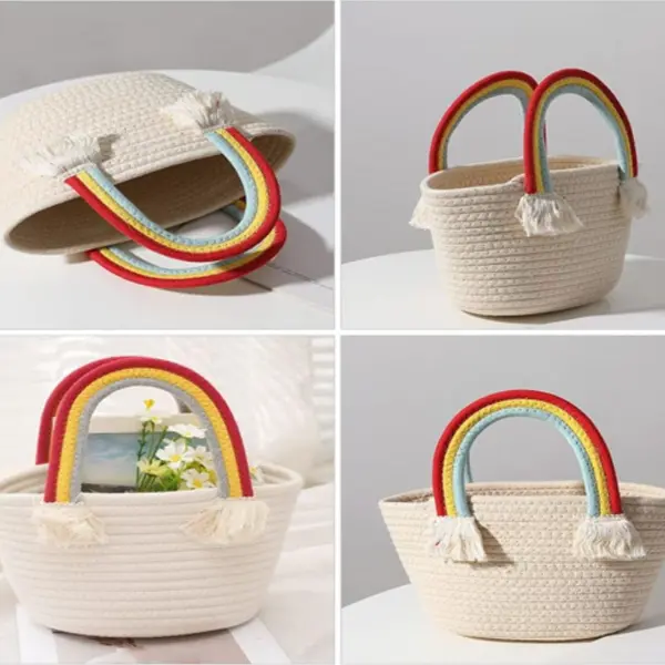 Wholesale Cotton Rope Crochet Hand Rainbow Tote Bag