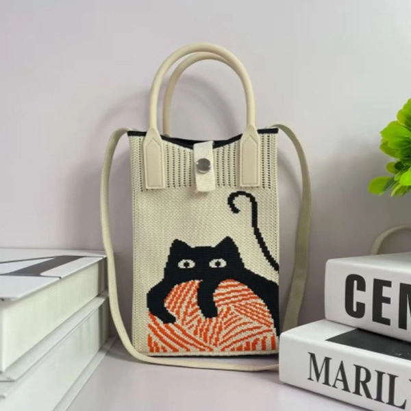 Mini Knitted Phone Shoulder Crossbody Bag Letters With Silicone Handle For Girls Ladies