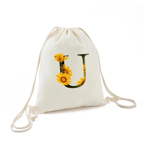 Custom Printed Logo Basic Style Canvas Backpack Drawstring Bag