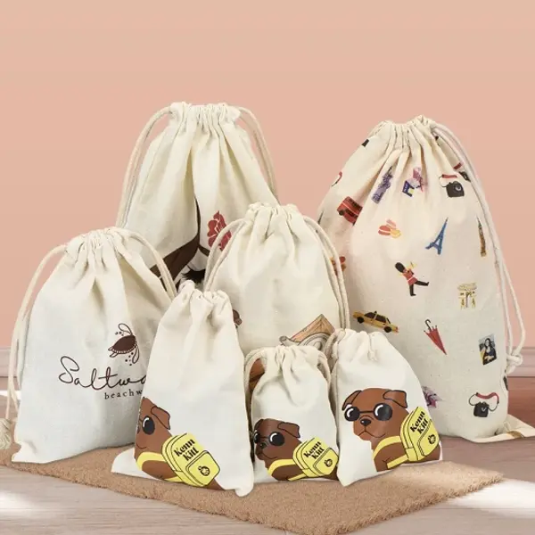 Recycled Custom Logo Printed Canvas Drawstring Bag