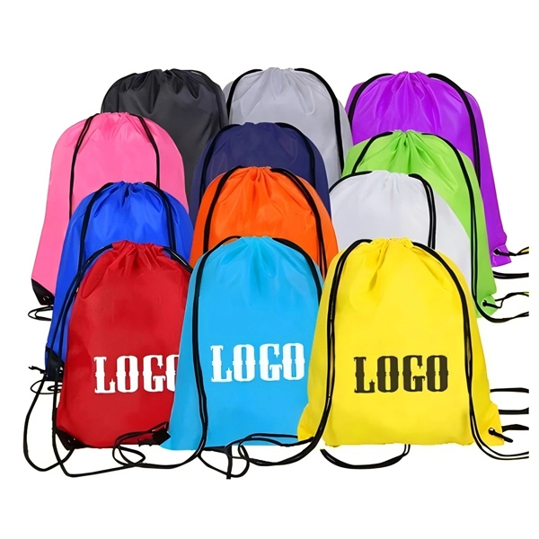 Custom Printed Logo Polyester Drawstring Bag Foldable  Backpack
