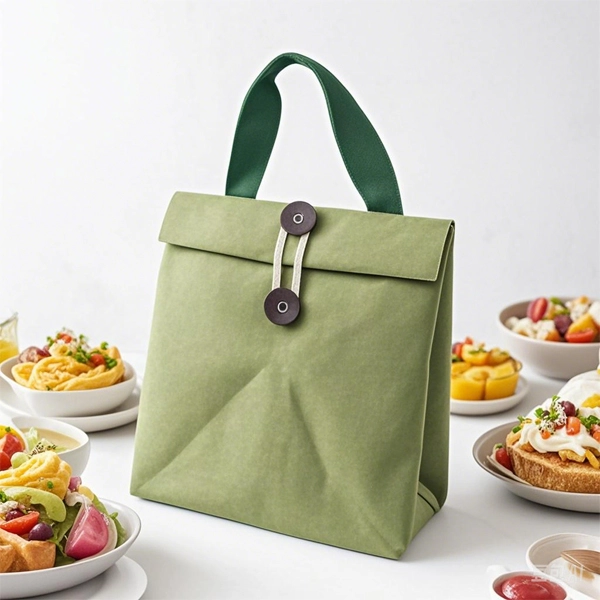 Washable Kraft Paper Lunch Bag With Winding Button