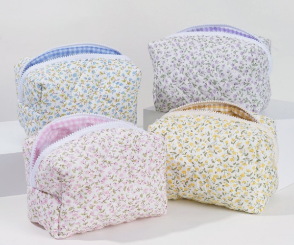 Floral Printing Cotton Qulited Makeup Bag