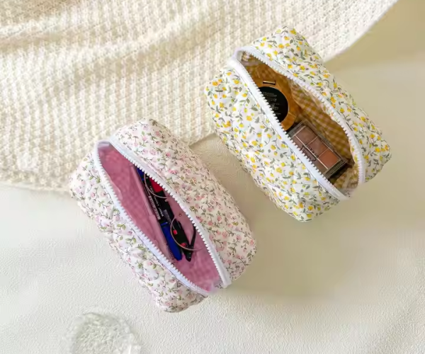 Floral Printing Cotton Qulited Makeup Bag