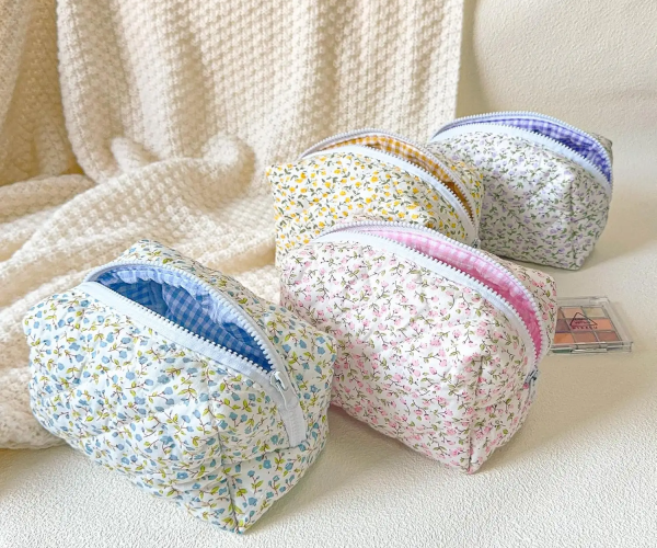 Floral Printing Cotton Qulited Makeup Bag