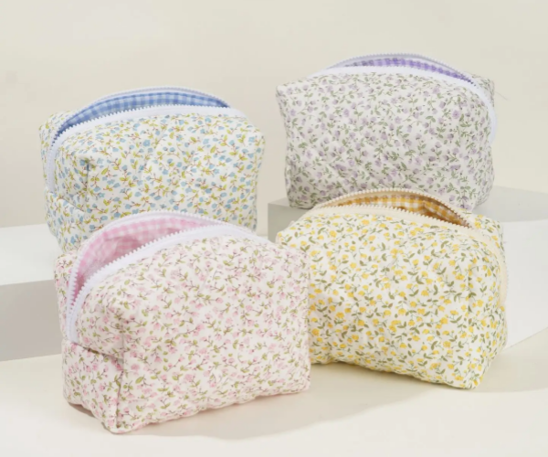 Floral Printing Cotton Qulited Makeup Bag