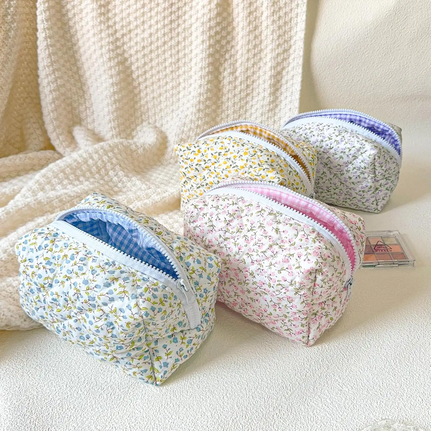 Floral Printing Cotton Qulited Makeup Bag