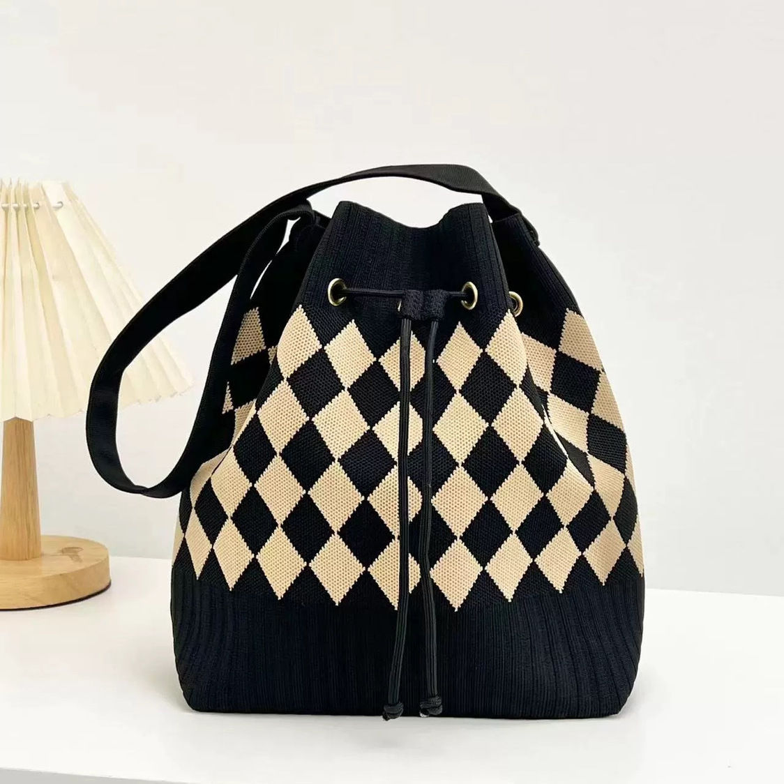 Designer Knitted Drawstring Bag Fashion Women's Hand Bag Shoulder Knitted Knot Tote Bag