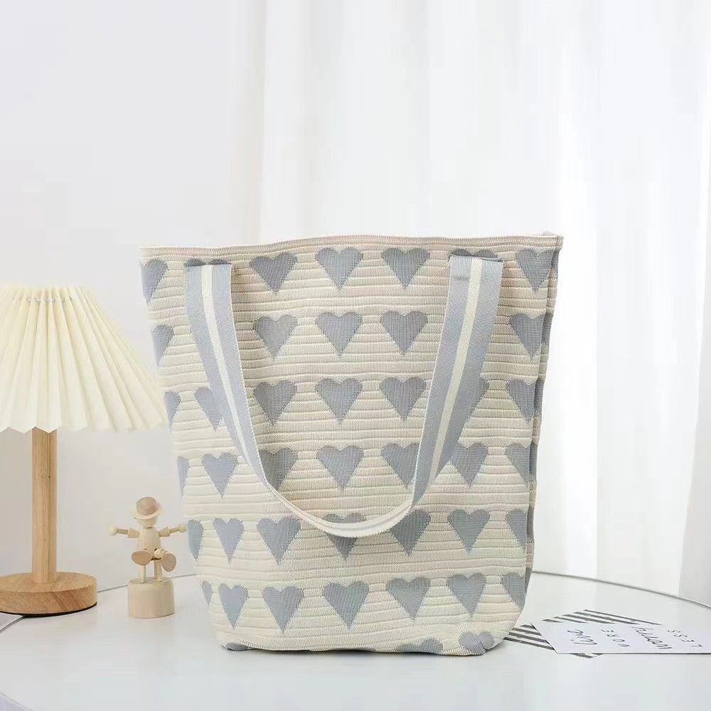 Knitted Single-shoulder Tote Bag Heart-shaped Jacquard Pattern  Bucket Bag Style_copy20250612