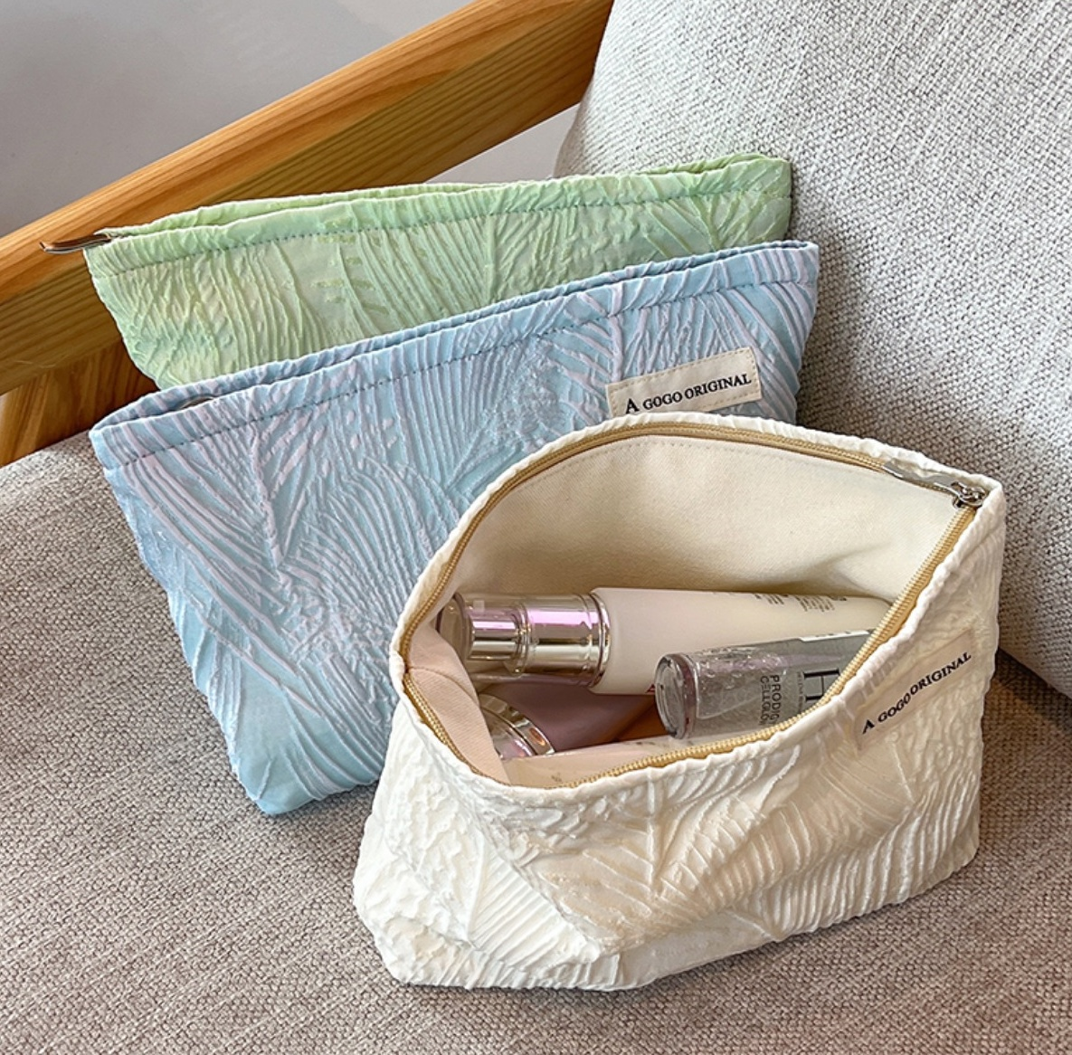 Cosmetic Organizer Bag Leaf texture Fabric  Makeup Pouch for Women